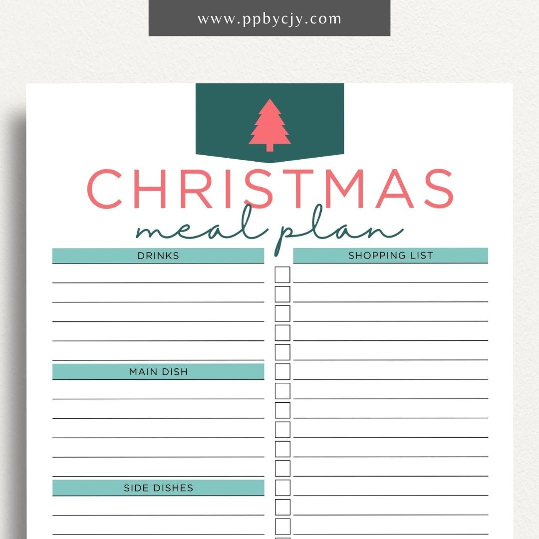 Christmas Holiday Meal Planning Printable Template – Digital Download for Organizing and Planning Holiday Meals and Menus