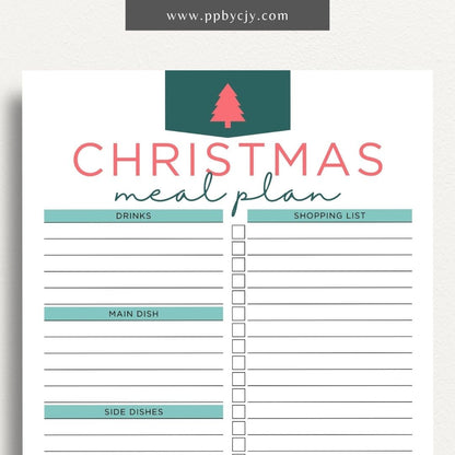 Christmas Holiday Meal Planning Printable Template – Digital Download for Organizing and Planning Holiday Meals and Menus