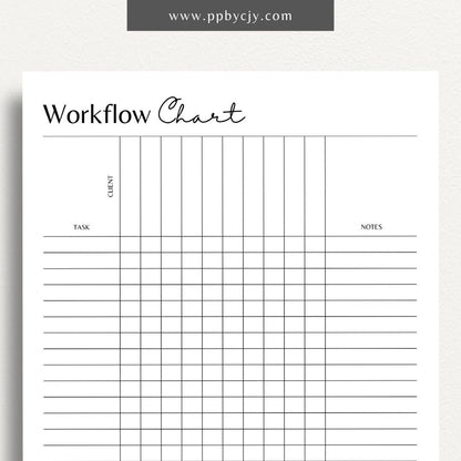 Workflow Chart Printable Template – Digital download for creating and managing process flow diagrams, task management, and project workflows