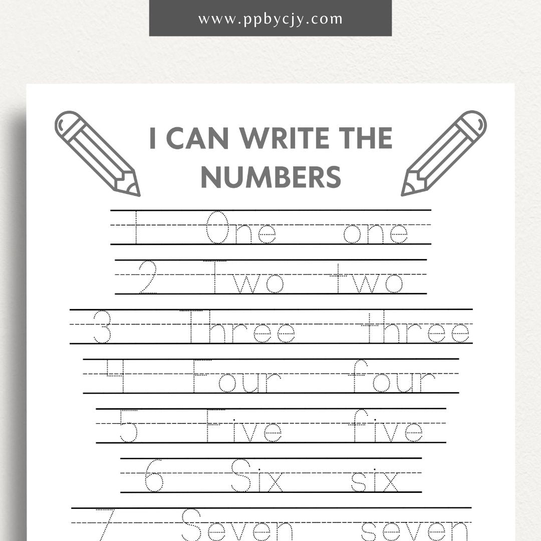 Number Learning Worksheet Printable Template – Digital download for teaching and reinforcing number recognition, writing, and basic math skills.