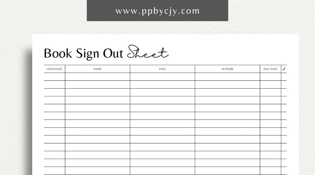 Book Sign-Out Sheet Printable Template – Digital download for tracking borrowed books in a library or classroom.