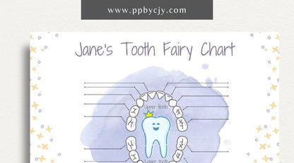 Personalized Tooth Fairy Certificate Printable Template – Digital download for creating customized certificates to celebrate a child's lost tooth, including space for the child’s name and the Tooth Fairy’s message