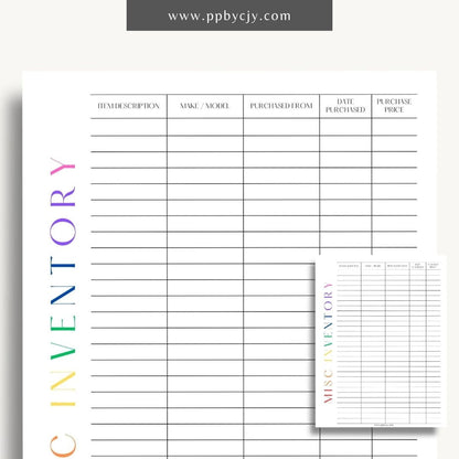 Miscellaneous Home Inventory Printable Template – Digital download for cataloging and managing various miscellaneous items in your home.