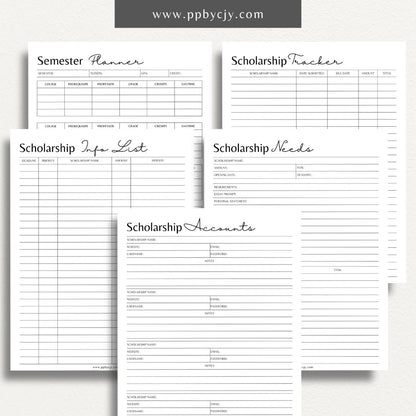 Scholarship Planner Bundle Printable Template – Digital download for comprehensive organization and management of scholarship applications, including planners, trackers, and checklists