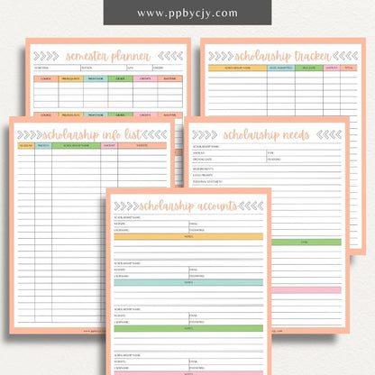 Scholarship Planner Bundle Printable Template – Digital download for comprehensive organization and management of scholarship applications, including planners, trackers, and checklists