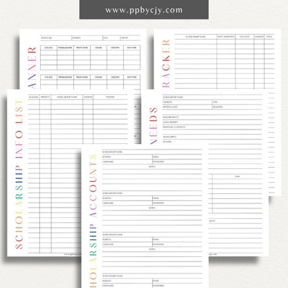 Scholarship Planner Bundle Printable Template – Digital download for comprehensive organization and management of scholarship applications, including planners, trackers, and checklists