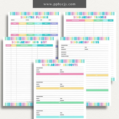 Scholarship Planner Bundle Printable Template – Digital download for comprehensive organization and management of scholarship applications, including planners, trackers, and checklists