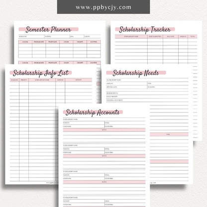 Scholarship Planner Bundle Printable Template – Digital download for comprehensive organization and management of scholarship applications, including planners, trackers, and checklists