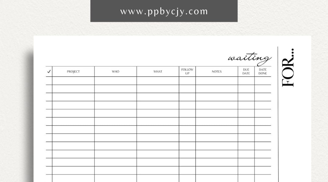 Waiting For Project Tracker Printable Template – Digital download for managing project tasks, deadlines, and progress.