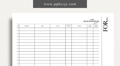 Waiting For Project Tracker Printable Template – Digital download for managing project tasks, deadlines, and progress.