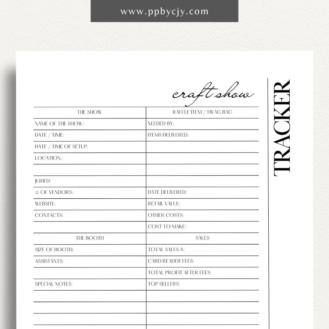 Craft Fair Tracker Printable Template – Digital Download for Organizing and Monitoring Craft Fair Details, Sales, and Inventory