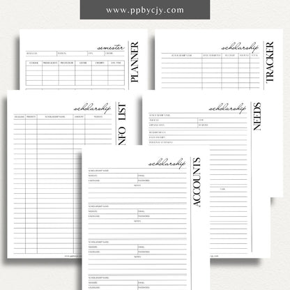 Scholarship Planner Bundle Printable Template – Digital download for comprehensive organization and management of scholarship applications, including planners, trackers, and checklists