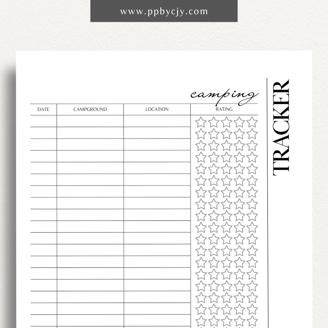 Campground Tracker Printable Template – Digital Download for Tracking and Recording Campground Visits and Details