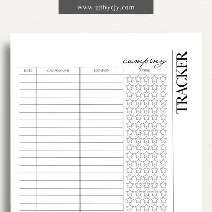 Campground Tracker Printable Template – Digital Download for Tracking and Recording Campground Visits and Details