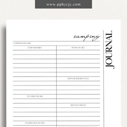 Camping Journal Printable Template – Digital Download for Recording and Reflecting on Camping Experiences and Adventures