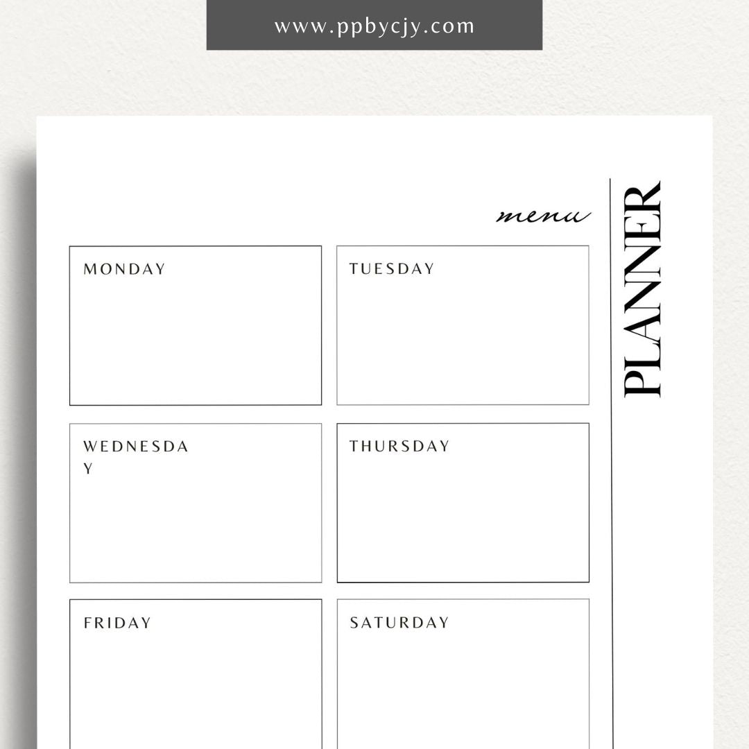 Weekly Meal Planner Printable Template – Digital download for organizing and planning meals for the week, including meal ideas, ingredients, and grocery lists