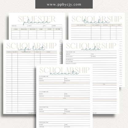 Scholarship Planner Bundle Printable Template – Digital download for comprehensive organization and management of scholarship applications, including planners, trackers, and checklists