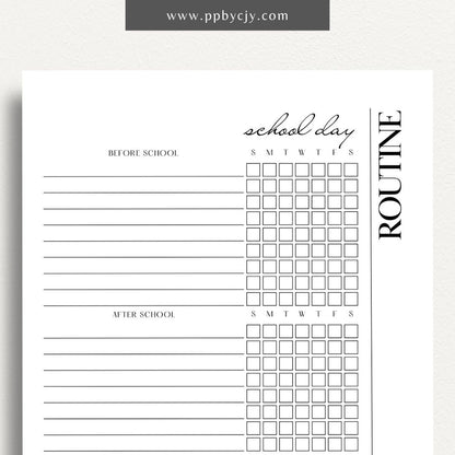 School Day Routine Tracker Printable Template – Digital download for managing school schedules, homework, and daily routines.