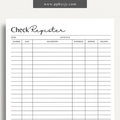 Pretend Check Learning Aid Printable Template – Digital download for teaching and practicing check writing and financial management skills