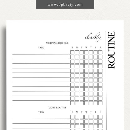 Daily Routine Printable Template – Digital download for planning and organizing daily schedules, tracking habits, and boosting productivity.