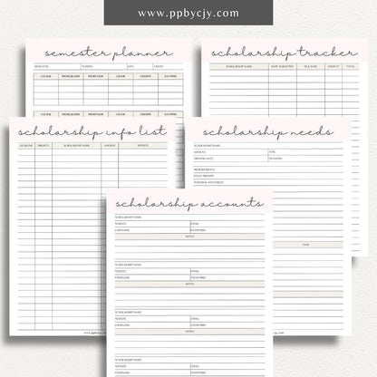 Scholarship Planner Bundle Printable Template – Digital download for comprehensive organization and management of scholarship applications, including planners, trackers, and checklists