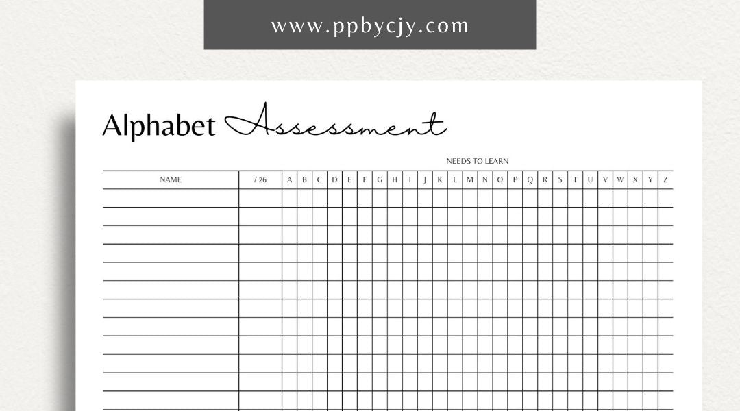 Alphabet Assessment Sheet Printable Template – Digital download for tracking and assessing letter recognition in early learners