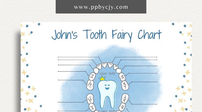 Personalized Tooth Fairy Certificate Printable Template – Digital download for creating customized certificates to celebrate a child's lost tooth, including space for the child’s name and the Tooth Fairy’s message