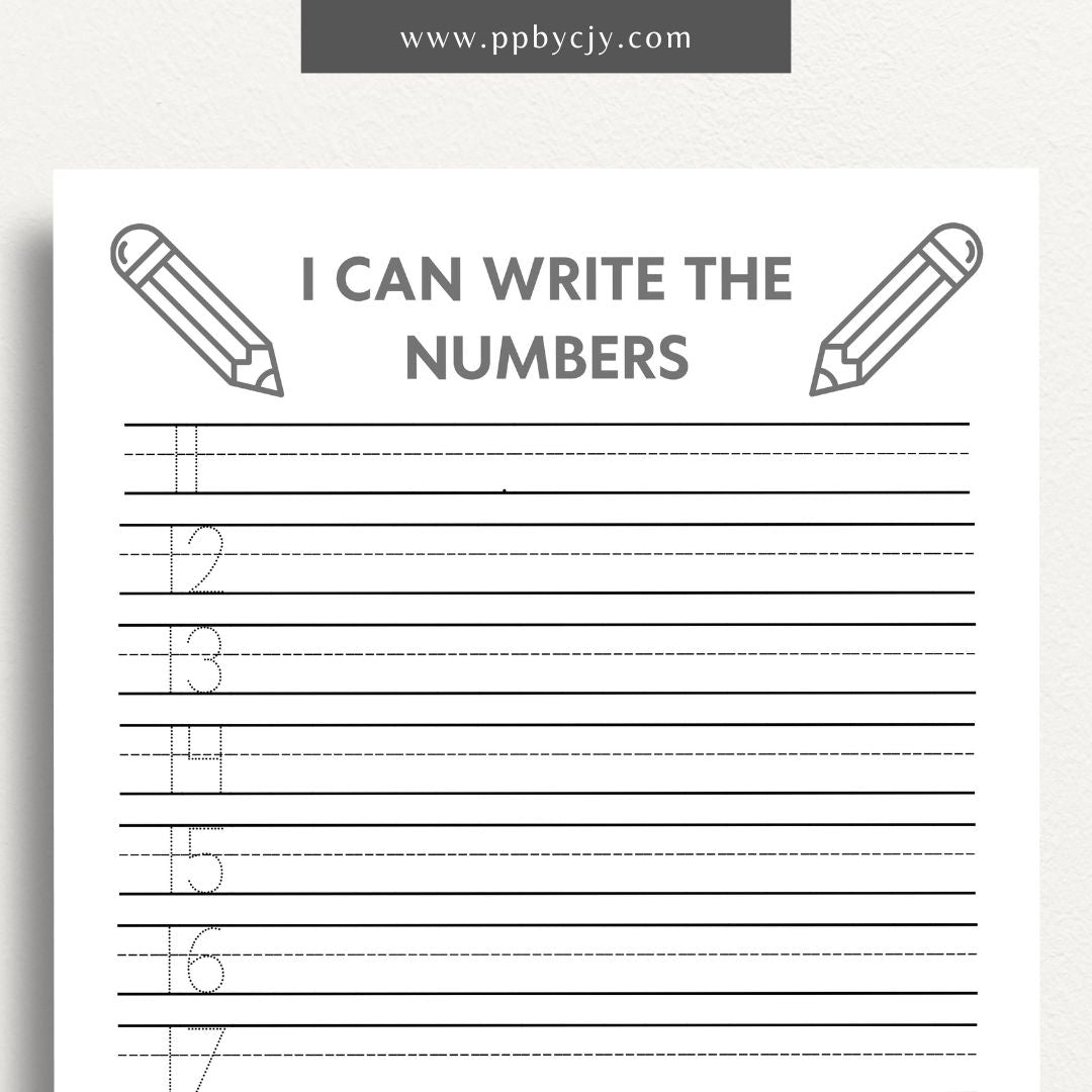 Number Learning Worksheet Printable Template – Digital download for teaching and reinforcing number recognition, writing, and basic math skills.