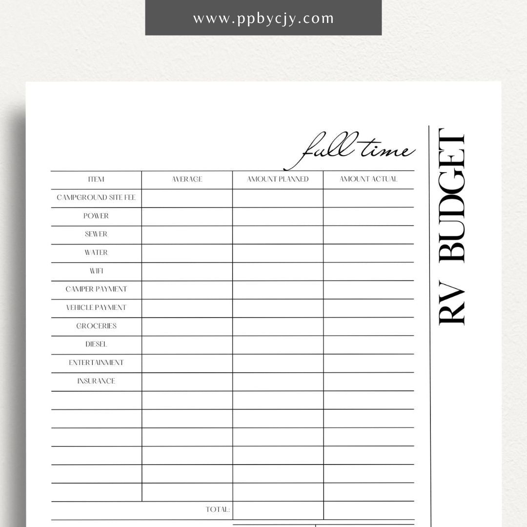 Full-Time RV Budget Printable Template – Digital download for planning and tracking expenses while living in an RV.