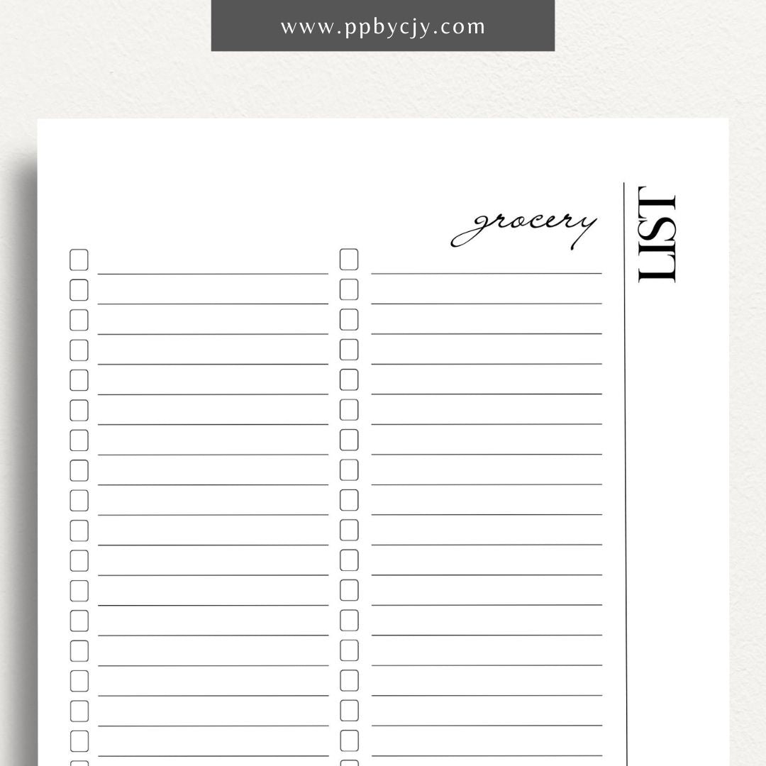 Food Grocery List Printable Template – Digital download for organizing and planning your grocery shopping.