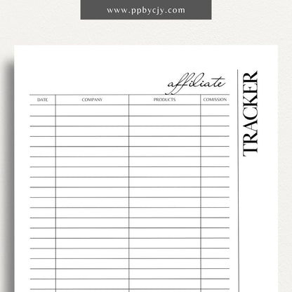 Affiliate Tracker Printable Template – Digital Download for Monitoring and Managing Affiliate Marketing Performance