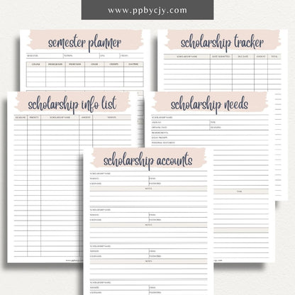 Scholarship Planner Bundle Printable Template – Digital download for comprehensive organization and management of scholarship applications, including planners, trackers, and checklists