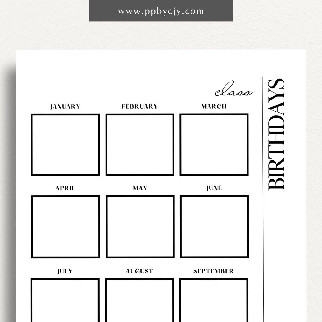 Class Birthday Reminder List Printable Template – Digital Download for Tracking and Remembering Students' Birthdays in Class