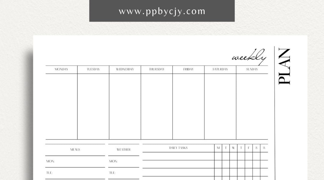 Weekly Planner Printable Template – Digital download for managing weekly schedules, tasks, and goals.