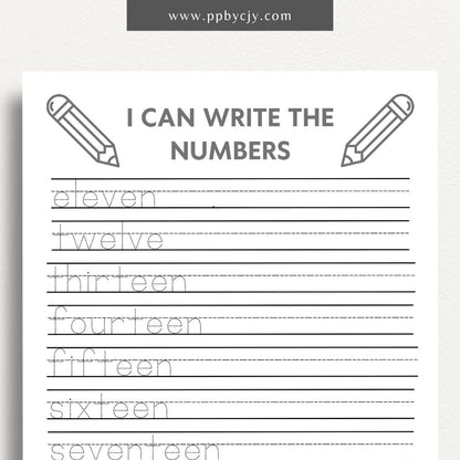 Number Learning Worksheet Printable Template – Digital download for teaching and reinforcing number recognition, writing, and basic math skills.