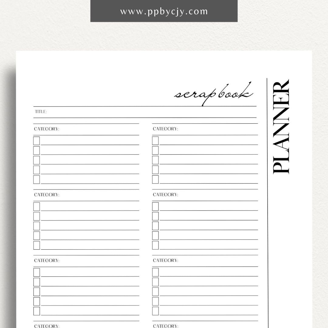 Scrapbook Planner Printable Template – Digital download for organizing and planning scrapbook projects, layouts, and materials