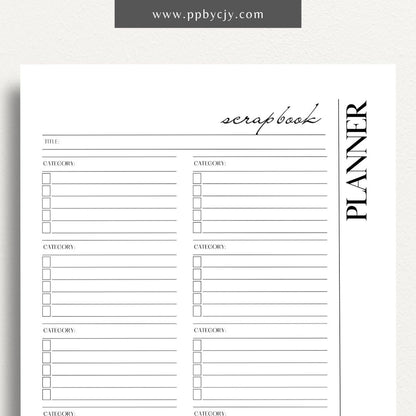 Scrapbook Planner Printable Template – Digital download for organizing and planning scrapbook projects, layouts, and materials