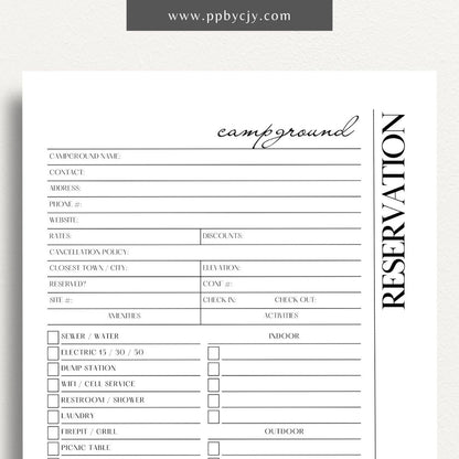 Campground Reservation Sheet Printable Template – Digital Download for Organizing and Managing Campground Reservations