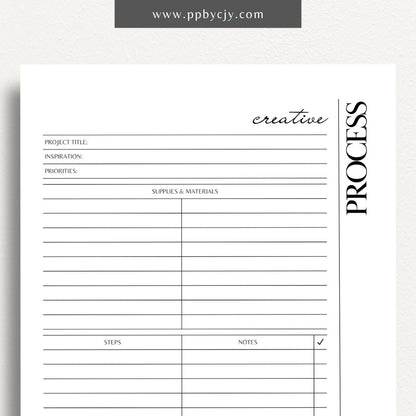 Creative Process Printable Template – Digital download for tracking ideas, planning projects, and managing creative workflows