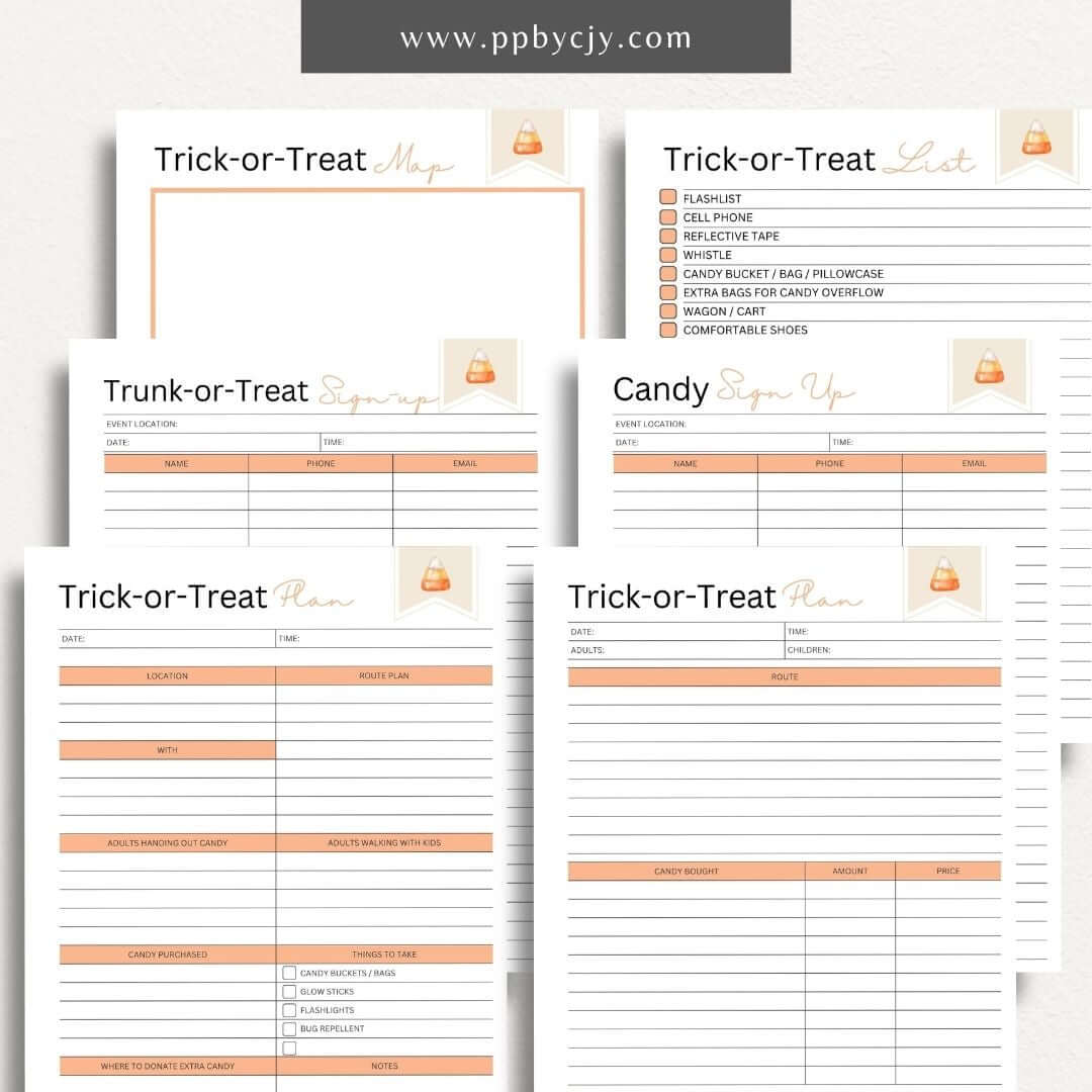 Image of Halloween trick or treat planner printable template bundle