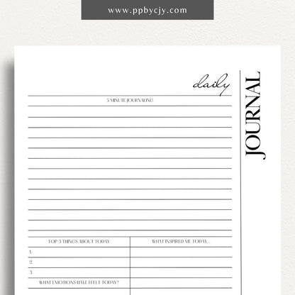 Daily Journal Page Printable Template – Digital download for daily reflection, planning, and journaling, including to-do lists and mood tracking.