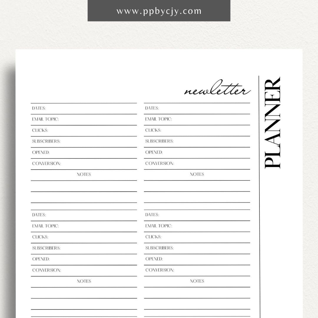 Newsletter Planner Printable Template – Digital download for organizing email campaigns, content scheduling, and newsletter planning