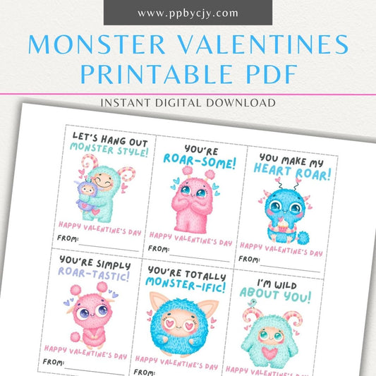 Cute monster-themed Valentine’s Day cards with colorful monster designs and fun monster-themed quotes for a playful Valentine’s greeting.
