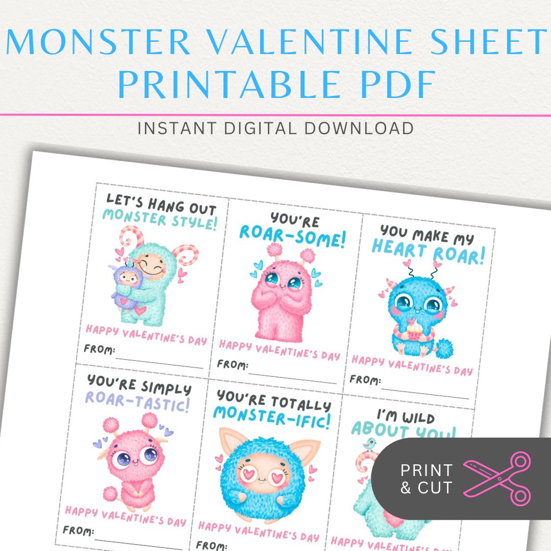 Cute monster-themed Valentine’s Day cards with colorful monster designs and fun monster-themed quotes for a playful Valentine’s greeting.
