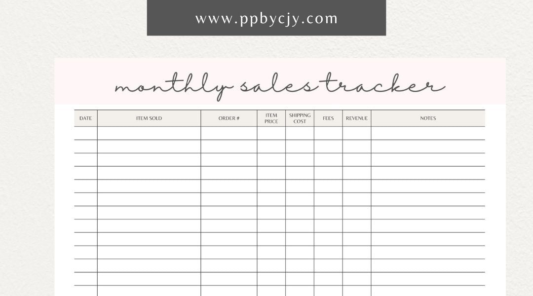 Monthly Sales Tracker Printable Template – Digital download for recording and analyzing sales data and performance on a monthly basis.