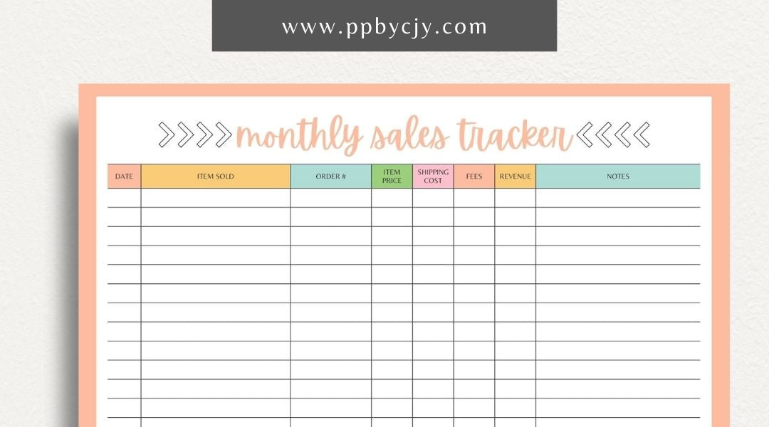 Monthly Sales Tracker Printable Template – Digital download for recording and analyzing sales data and performance on a monthly basis.