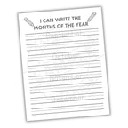 Handwriting practice sheet with months of the year