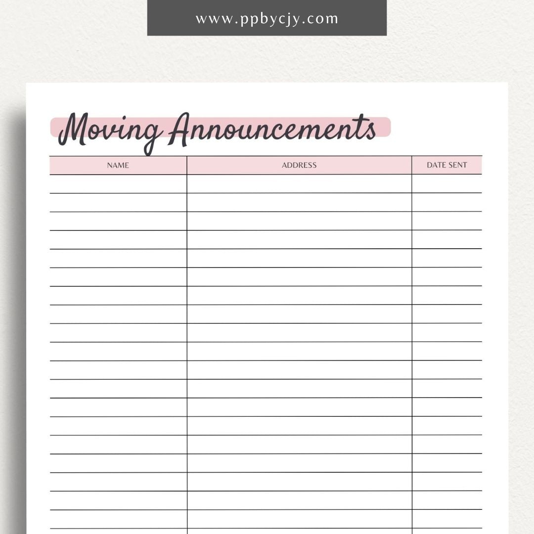 Moving Announcement List Printable PDF Template