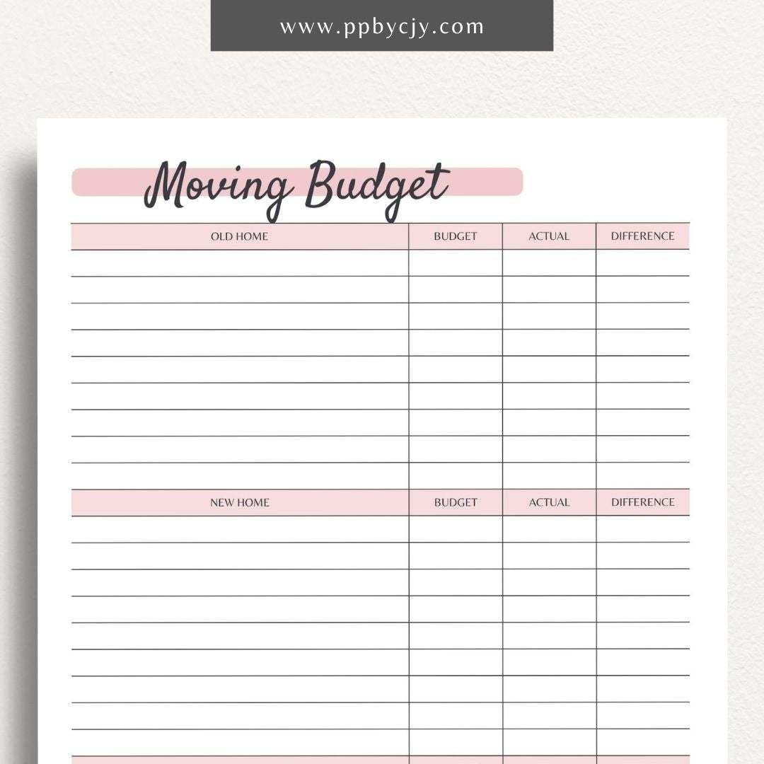 Moving Budget Planner Printable PDF Template