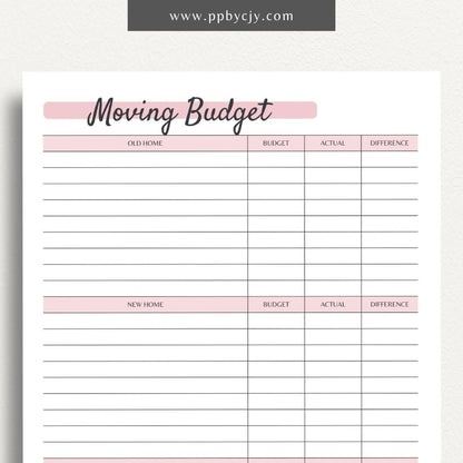 Moving Budget Planner Printable PDF Template